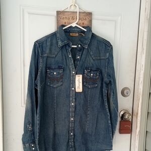 New Ladies Denim Pearl Snap Wrangler Shirt